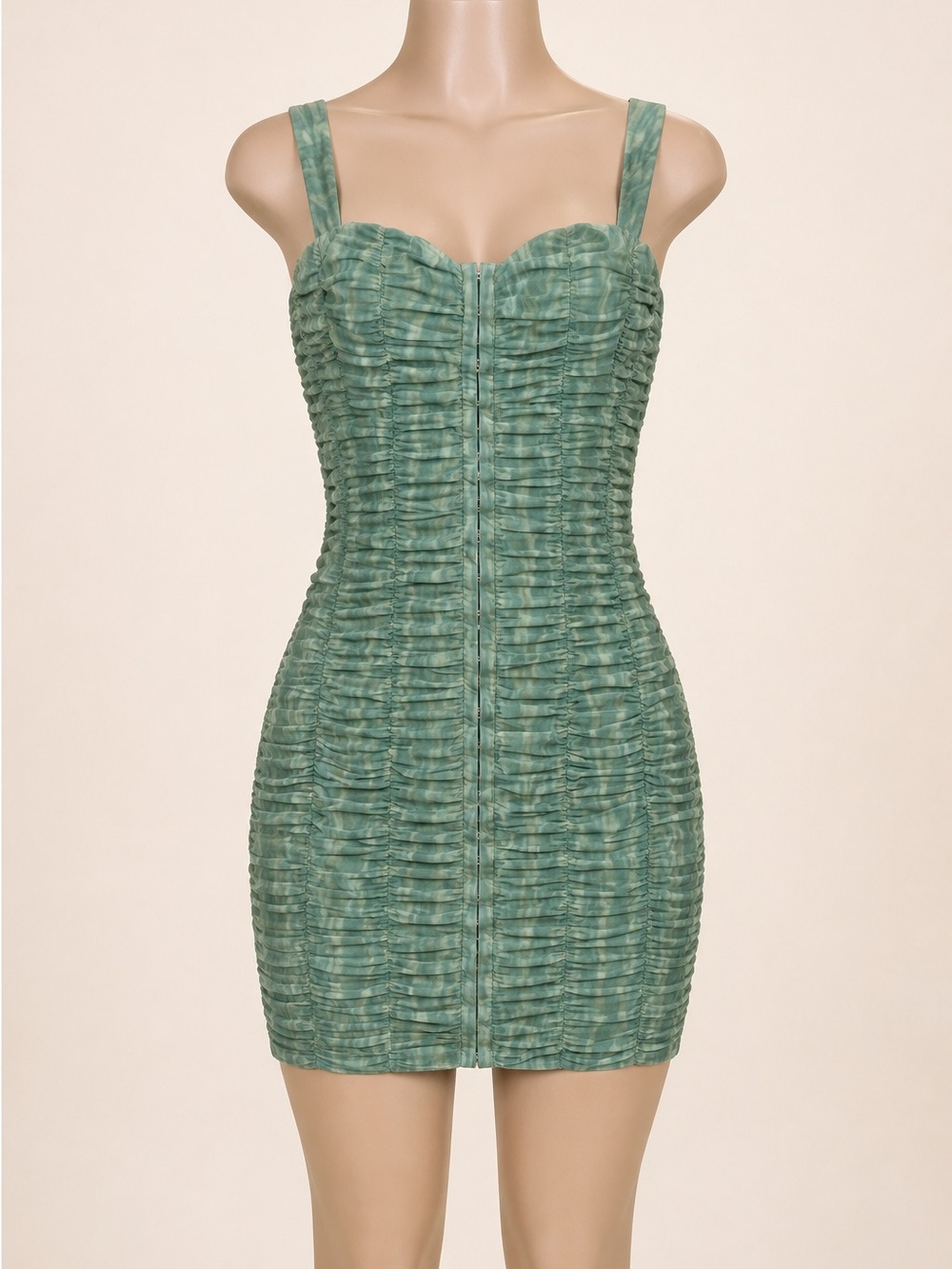 Fashion Nova Sage Green Ruched Mesh Corset Mini Dress XS